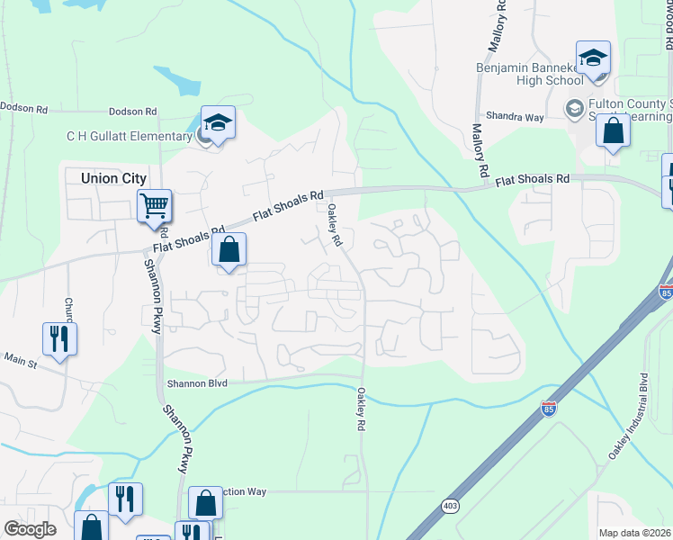 map of restaurants, bars, coffee shops, grocery stores, and more near 7200 Oakley Court in Union City