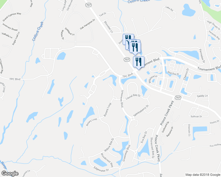 map of restaurants, bars, coffee shops, grocery stores, and more near 783 Botany Loop in Murrells Inlet