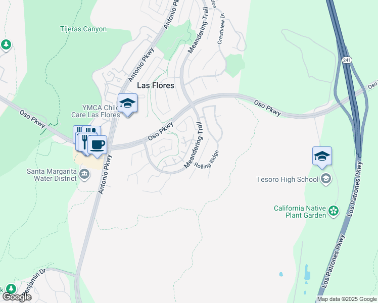 map of restaurants, bars, coffee shops, grocery stores, and more near 26 Bloomfield Lane in Rancho Santa Margarita
