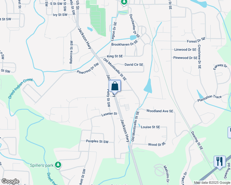 map of restaurants, bars, coffee shops, grocery stores, and more near 6125 Jackson Highway in Covington