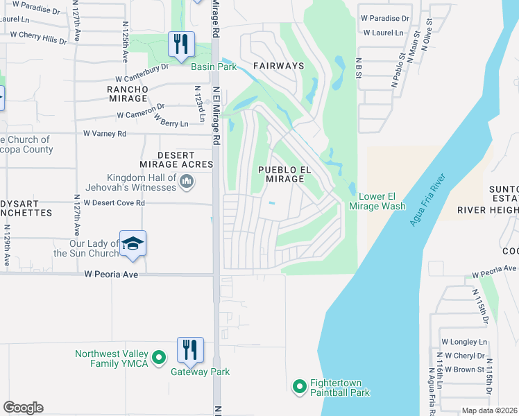 map of restaurants, bars, coffee shops, grocery stores, and more near South Park Place in El Mirage