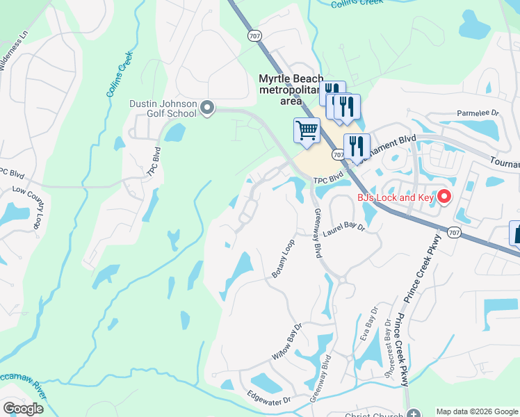 map of restaurants, bars, coffee shops, grocery stores, and more near 440 Arlington Circle in Murrells Inlet