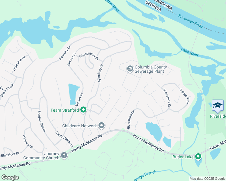 map of restaurants, bars, coffee shops, grocery stores, and more near 1437 Andover Court in Evans