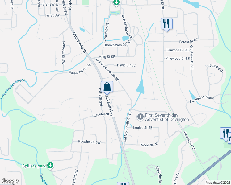 map of restaurants, bars, coffee shops, grocery stores, and more near 6140 Green Street Southeast in Covington