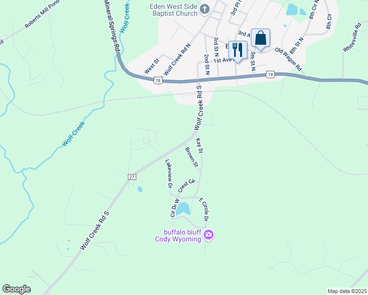 map of restaurants, bars, coffee shops, grocery stores, and more near 402 Wolf Creek Road South in Pell City