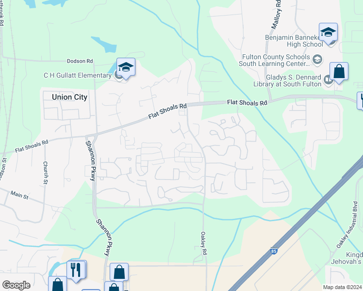 map of restaurants, bars, coffee shops, grocery stores, and more near 7200 Oakley Court in Union City