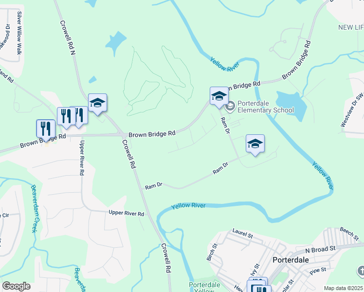 map of restaurants, bars, coffee shops, grocery stores, and more near 10 Birchwood Court in Covington
