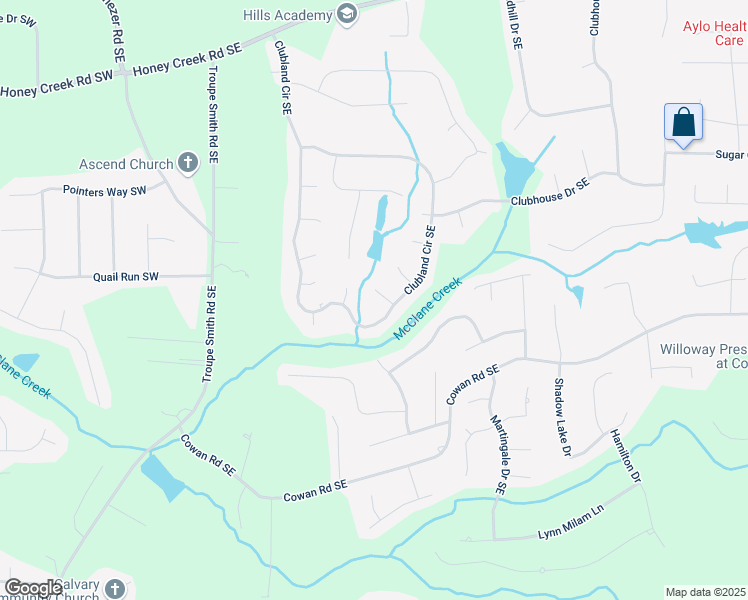 map of restaurants, bars, coffee shops, grocery stores, and more near 599 Palmer Court Southeast in Conyers