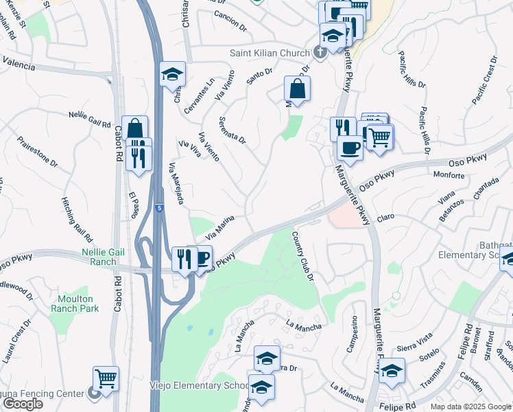 map of restaurants, bars, coffee shops, grocery stores, and more near 26122 Cresta Verde in Mission Viejo