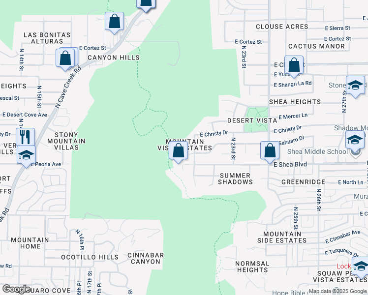 map of restaurants, bars, coffee shops, grocery stores, and more near 2101 East Christy Drive in Phoenix