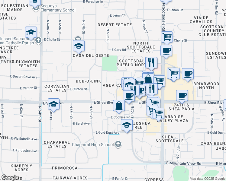 map of restaurants, bars, coffee shops, grocery stores, and more near 10660 North 69th Street in Scottsdale