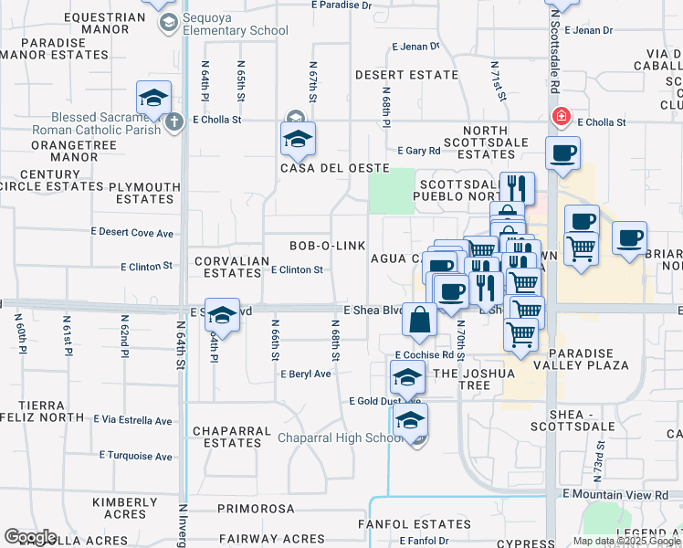 map of restaurants, bars, coffee shops, grocery stores, and more near 10631 North 68th Street in Scottsdale