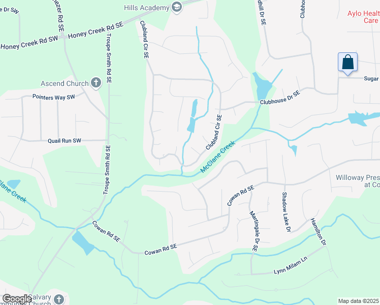 map of restaurants, bars, coffee shops, grocery stores, and more near 599 Palmer Court Southeast in Conyers