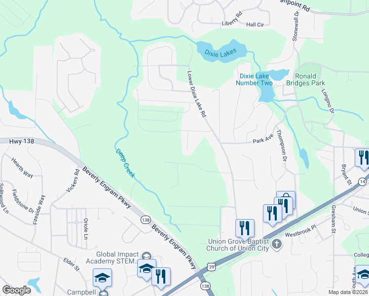 map of restaurants, bars, coffee shops, grocery stores, and more near 6117 Citico River Lane in Union City