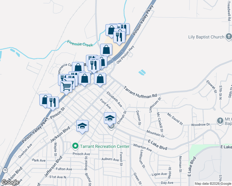 map of restaurants, bars, coffee shops, grocery stores, and more near 1812 Virginia Street in Birmingham