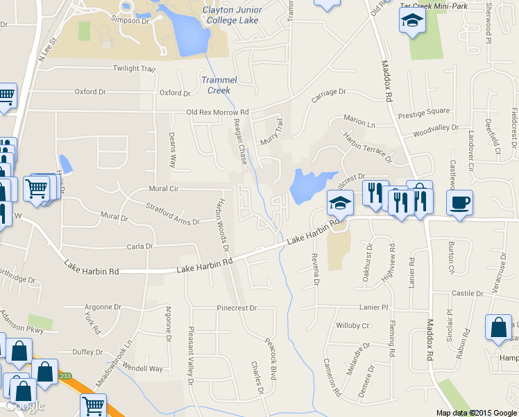 map of restaurants, bars, coffee shops, grocery stores, and more near 2070 Lake Harbin Road in Morrow