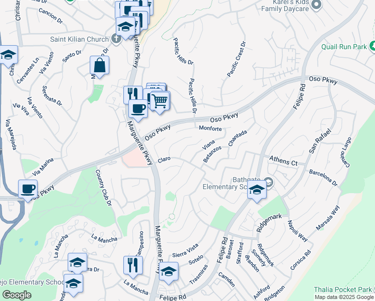 map of restaurants, bars, coffee shops, grocery stores, and more near 27232 Regio in Mission Viejo