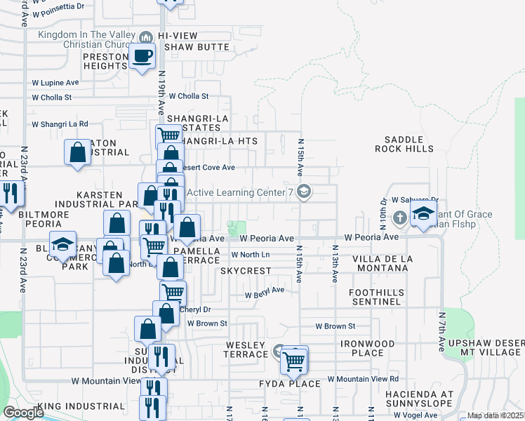 map of restaurants, bars, coffee shops, grocery stores, and more near 1510 West Becker Lane in Phoenix