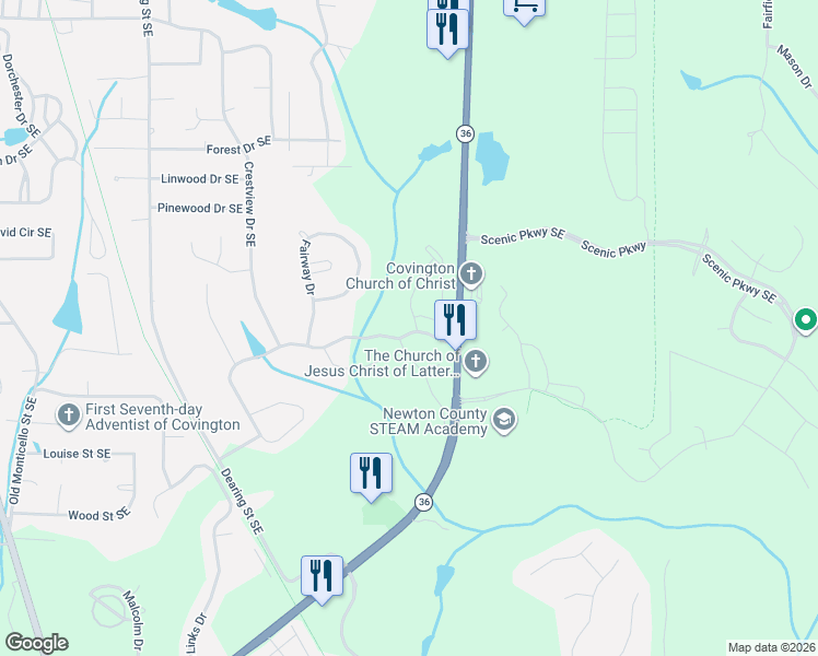 map of restaurants, bars, coffee shops, grocery stores, and more near 9169 Plantation Trace in Covington