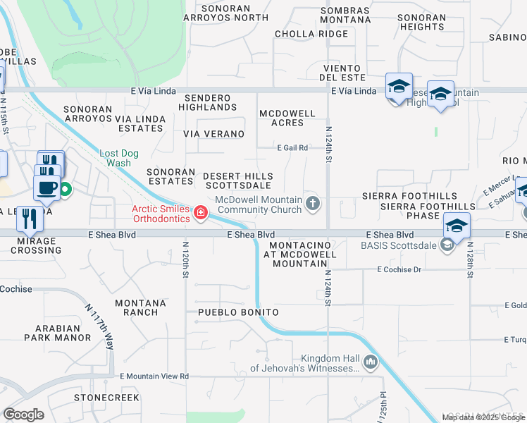 map of restaurants, bars, coffee shops, grocery stores, and more near 10749 North 121st Way in Scottsdale