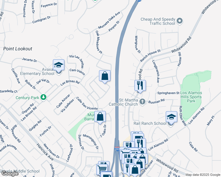 map of restaurants, bars, coffee shops, grocery stores, and more near 39054 Vía Las Quintas in Murrieta