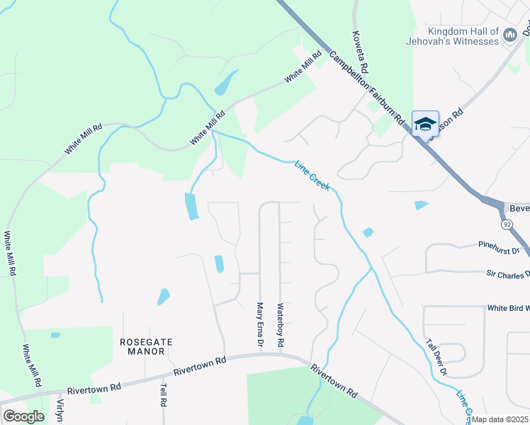 map of restaurants, bars, coffee shops, grocery stores, and more near 621 Mary Erna Drive in Fairburn