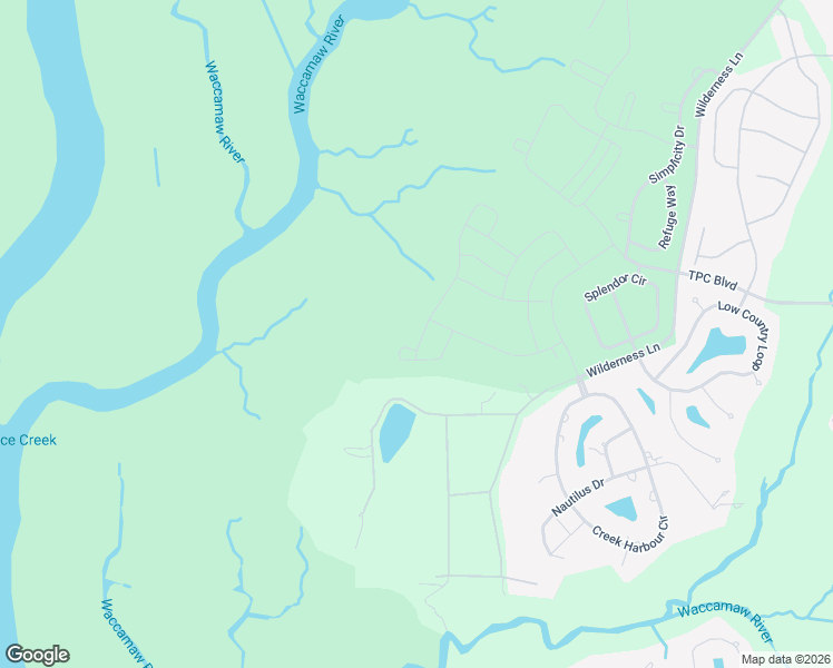 map of restaurants, bars, coffee shops, grocery stores, and more near 3386 Wilderness Lane in Murrells Inlet