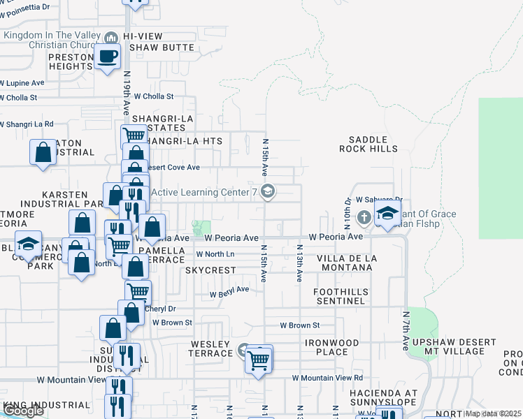 map of restaurants, bars, coffee shops, grocery stores, and more near 10648 North 15th Avenue in Phoenix