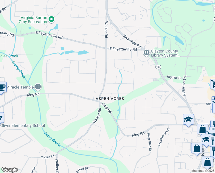 map of restaurants, bars, coffee shops, grocery stores, and more near 6296 Walker Road in Riverdale
