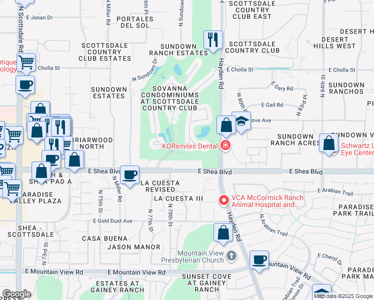 map of restaurants, bars, coffee shops, grocery stores, and more near 10772 North 78th Street in Scottsdale