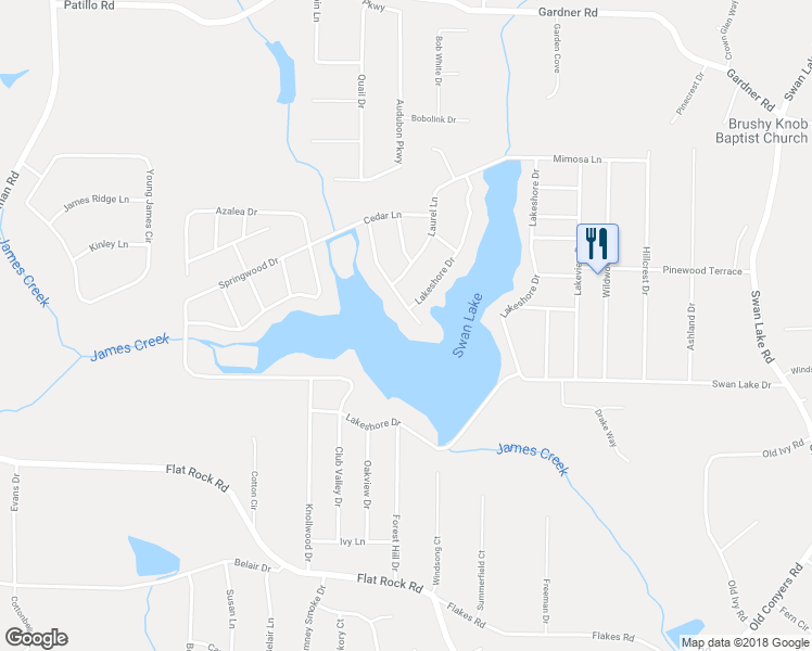 map of restaurants, bars, coffee shops, grocery stores, and more near 360 Lakeshore Drive in Stockbridge