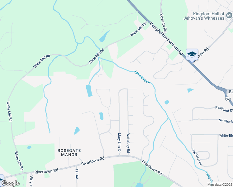 map of restaurants, bars, coffee shops, grocery stores, and more near 621 Mary Erna Drive in Fairburn