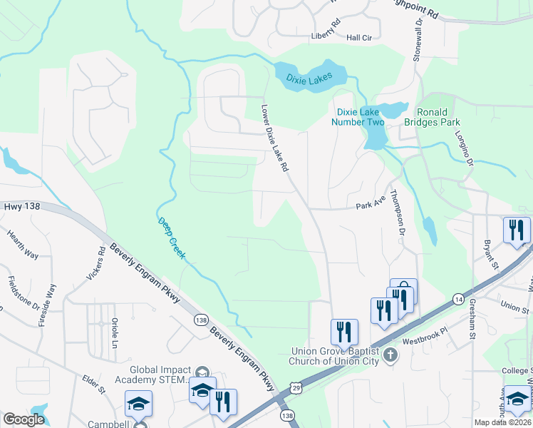 map of restaurants, bars, coffee shops, grocery stores, and more near 6115 Citico River Lane in Union City
