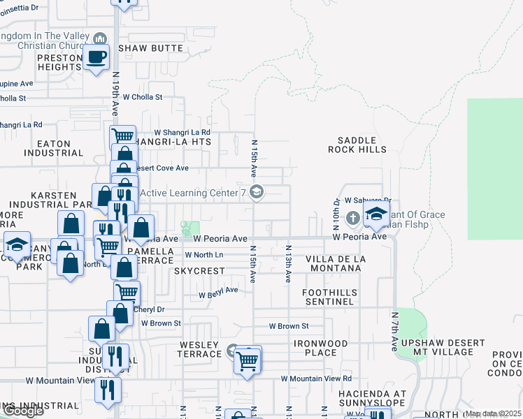 map of restaurants, bars, coffee shops, grocery stores, and more near 1495 West Sahuaro Drive in Phoenix