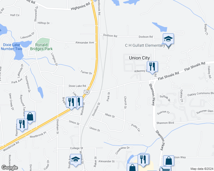 map of restaurants, bars, coffee shops, grocery stores, and more near 4859 Flat Shoals Road in Union City