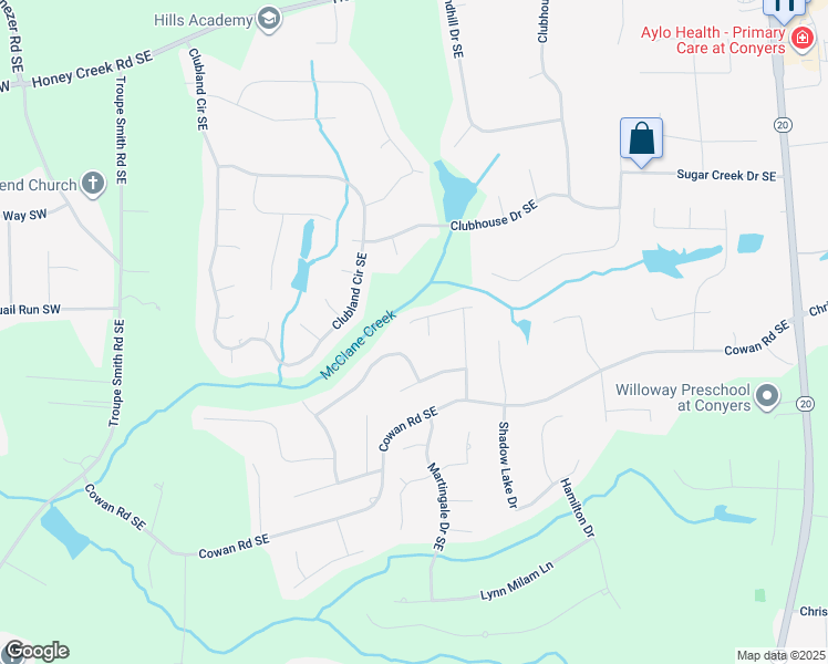 map of restaurants, bars, coffee shops, grocery stores, and more near 531 Sugar Valley Trail Southeast in Conyers
