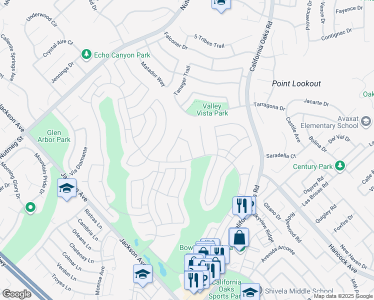 map of restaurants, bars, coffee shops, grocery stores, and more near 40273 Vía Acuna in Murrieta