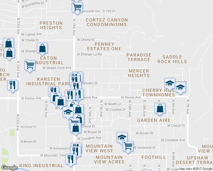 map of restaurants, bars, coffee shops, grocery stores, and more near 10638 North 16th Avenue in Phoenix