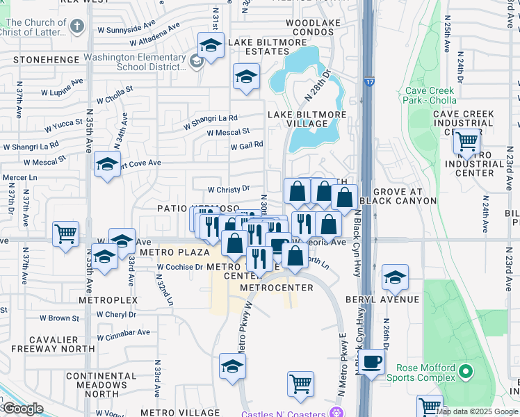map of restaurants, bars, coffee shops, grocery stores, and more near 3002 West Clinton Street in Phoenix