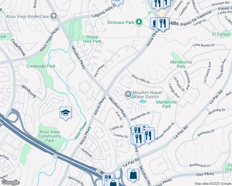 map of restaurants, bars, coffee shops, grocery stores, and more near 24314 Val Verde Court in Laguna Hills