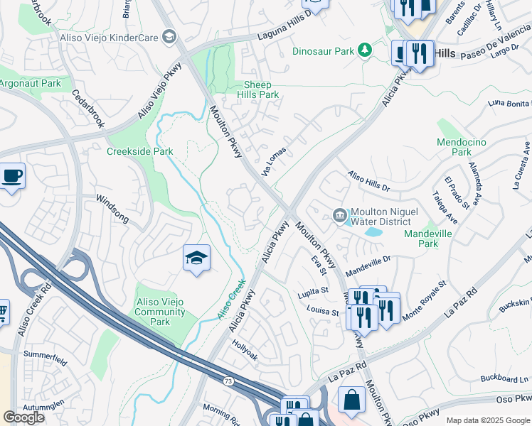 map of restaurants, bars, coffee shops, grocery stores, and more near 26160 Laguna Court in Aliso Viejo
