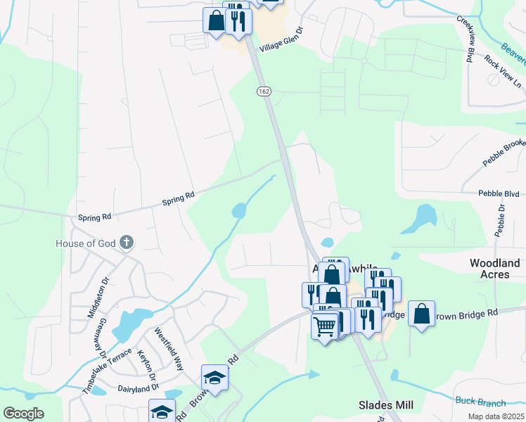 map of restaurants, bars, coffee shops, grocery stores, and more near 3997 Salem Road in Covington