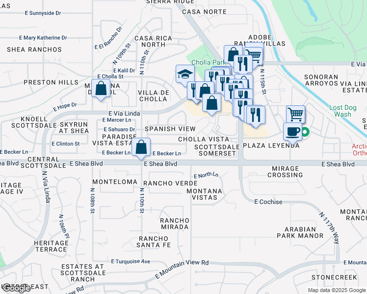 map of restaurants, bars, coffee shops, grocery stores, and more near 11131 East Clinton Street in Scottsdale