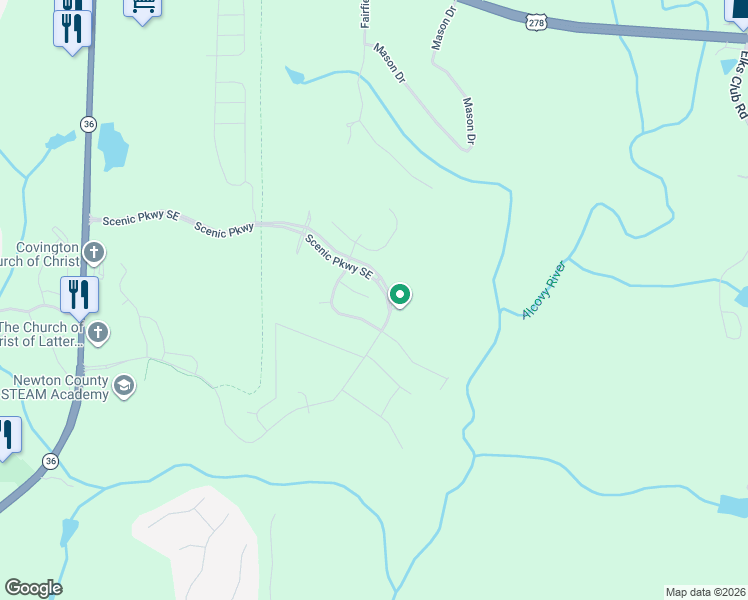 map of restaurants, bars, coffee shops, grocery stores, and more near 13152 Vista Lane in Covington