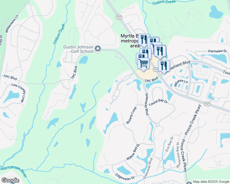 map of restaurants, bars, coffee shops, grocery stores, and more near 332 Arlington Circle in Murrells Inlet