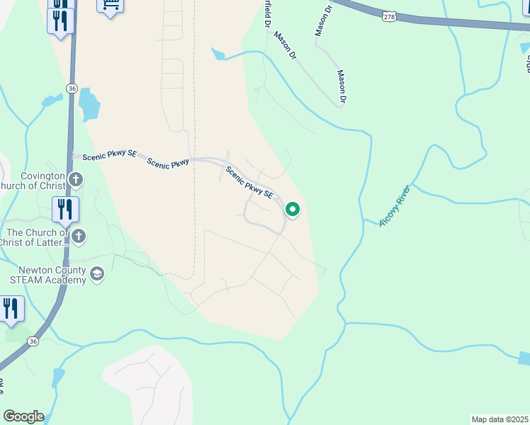 map of restaurants, bars, coffee shops, grocery stores, and more near 13136 Vista Lane in Covington