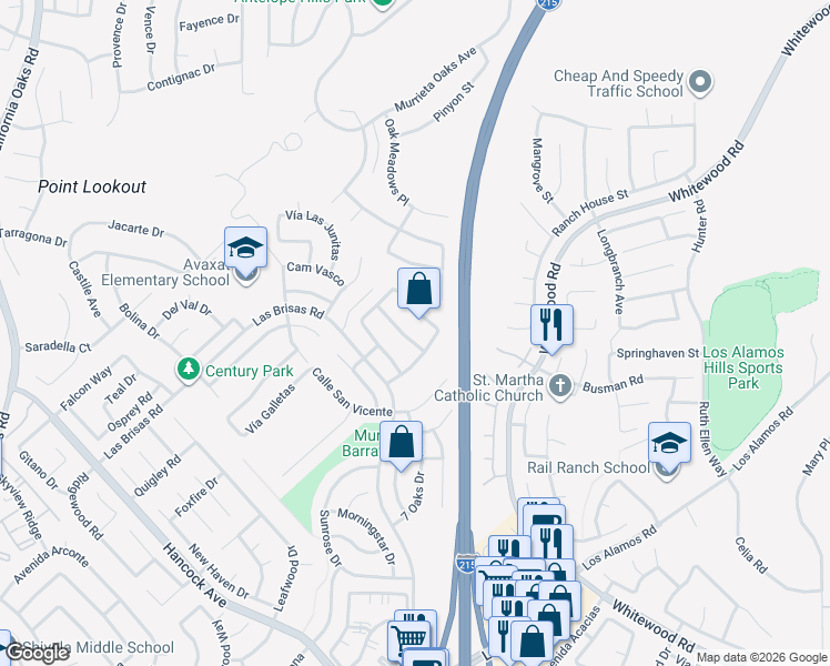 map of restaurants, bars, coffee shops, grocery stores, and more near 24562 Camino Meridiana in Murrieta
