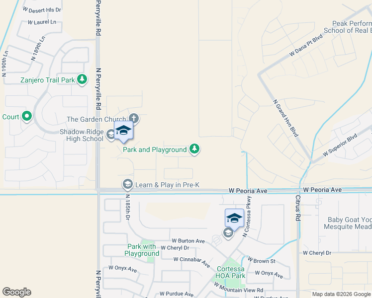 map of restaurants, bars, coffee shops, grocery stores, and more near 10931 North 183rd Drive in Surprise