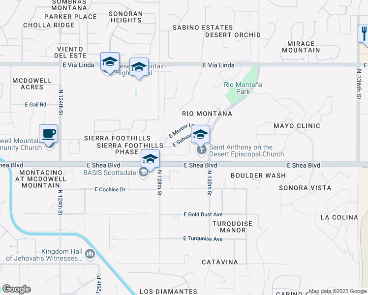 map of restaurants, bars, coffee shops, grocery stores, and more near 12865 East Sahuaro Drive in Scottsdale