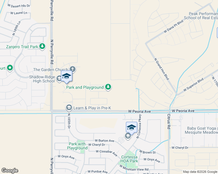 map of restaurants, bars, coffee shops, grocery stores, and more near 10931 North 183rd Drive in Surprise